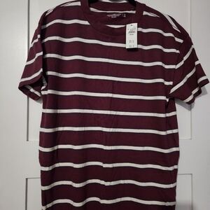 Abercrombie & Fitch Maroon and White Striped Tee